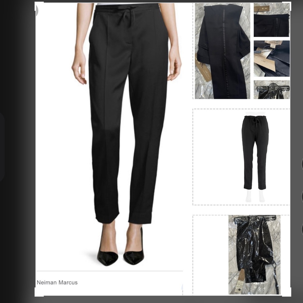 BURBERRY WOOL WITH TUXEDO STRIPES YET CASUAL TIE CLOSURE BLACK PANTS